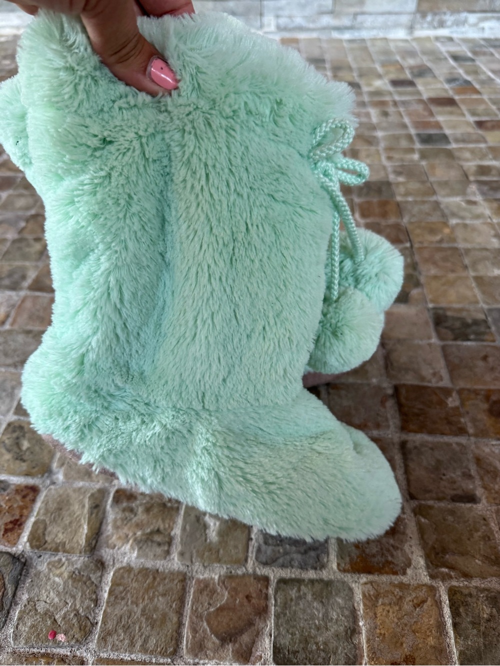 Old navy Cozy Mint Plush Pom-Pom Slipper Boots - Picture 3 of 5